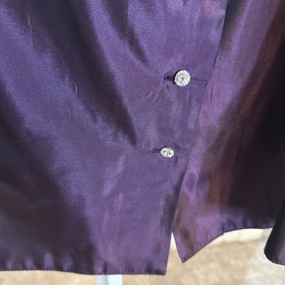 JS Collection Purple Tafetta Shiny Holiday New Years Button Belted blouse top - Picture 7 of 13